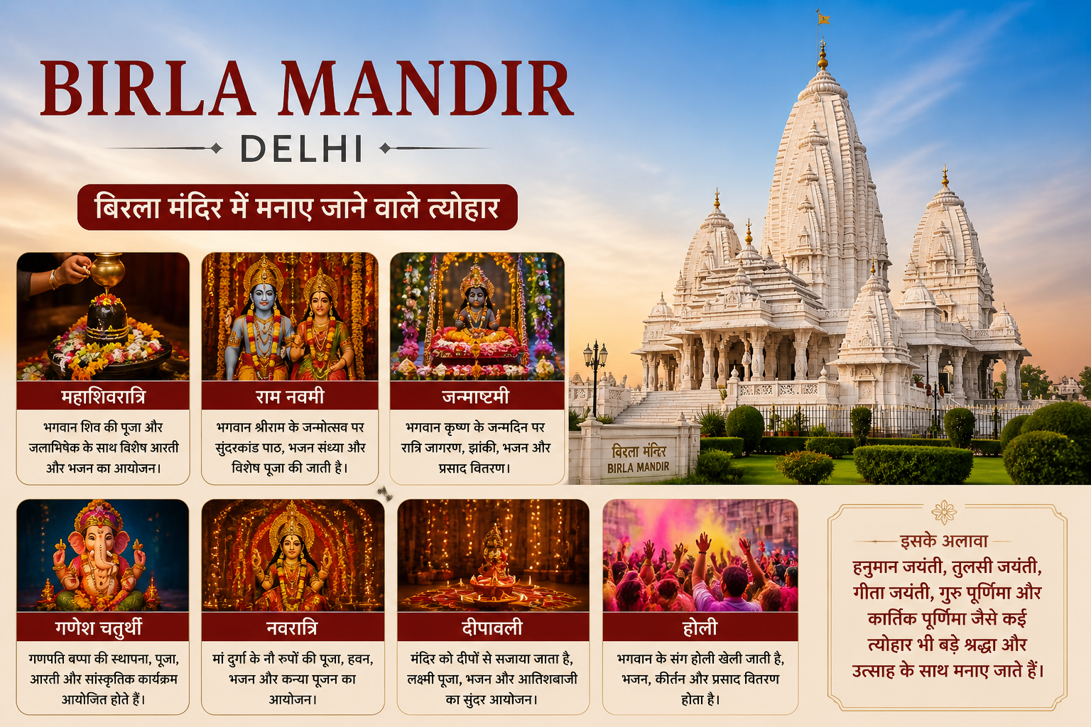 बिरला मंदिर में मनाए जाने वाले त्योहार